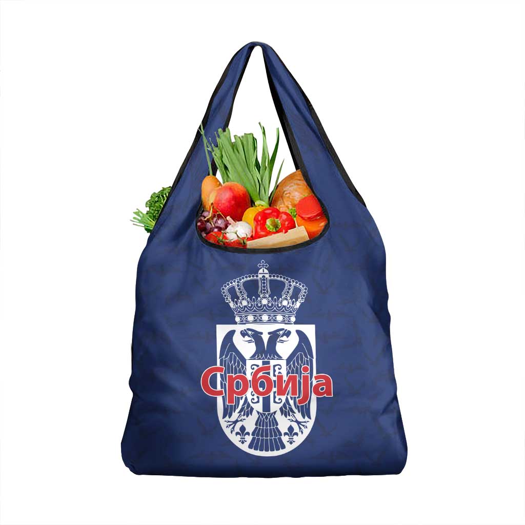 Serbia Flag Grocery Bag with Double-Headed Eagle and National Coat of Arms Design