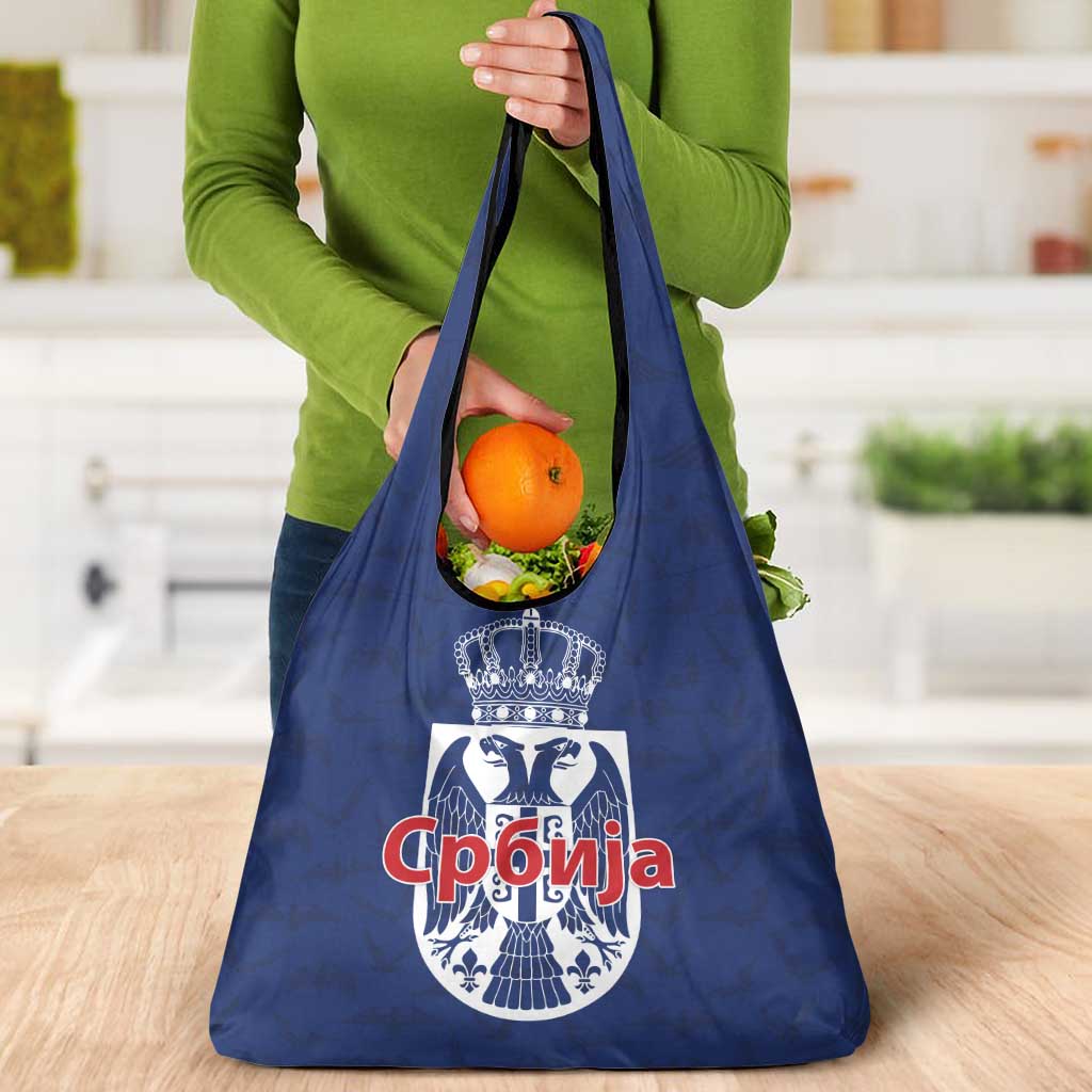 Serbia Flag Grocery Bag with Double-Headed Eagle and National Coat of Arms Design