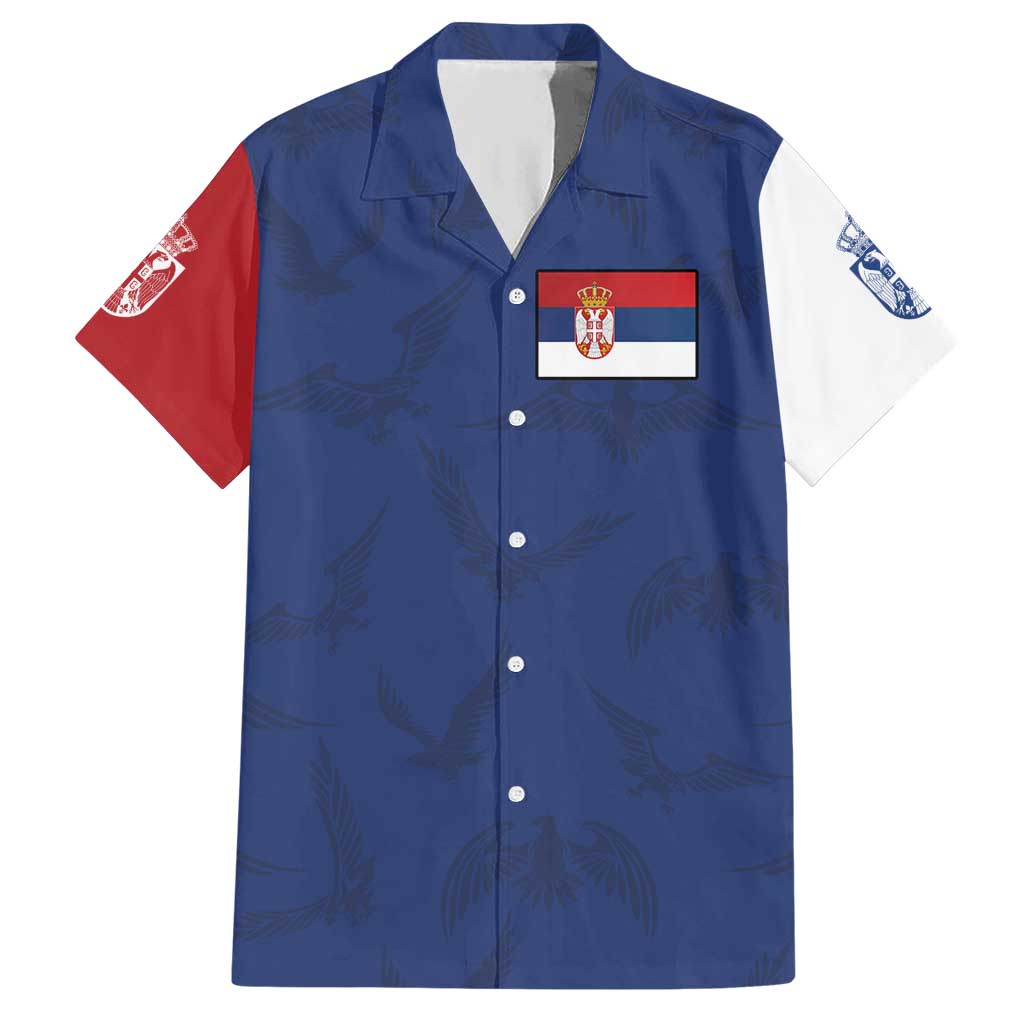 Serbia Flag Hawaiian Shirt with Double-Headed Eagle and National Coat of Arms Design