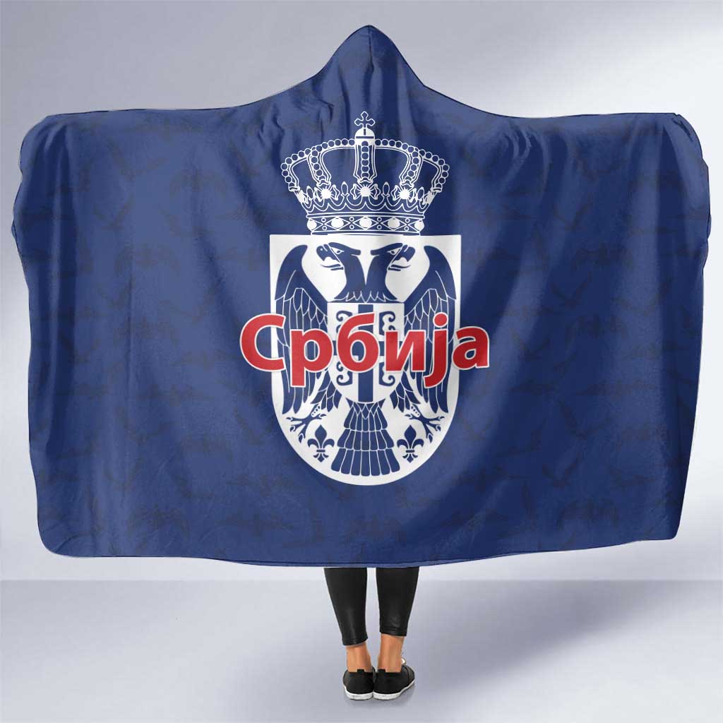 Serbia Flag Hooded Blanket with Double-Headed Eagle and National Coat of Arms Design