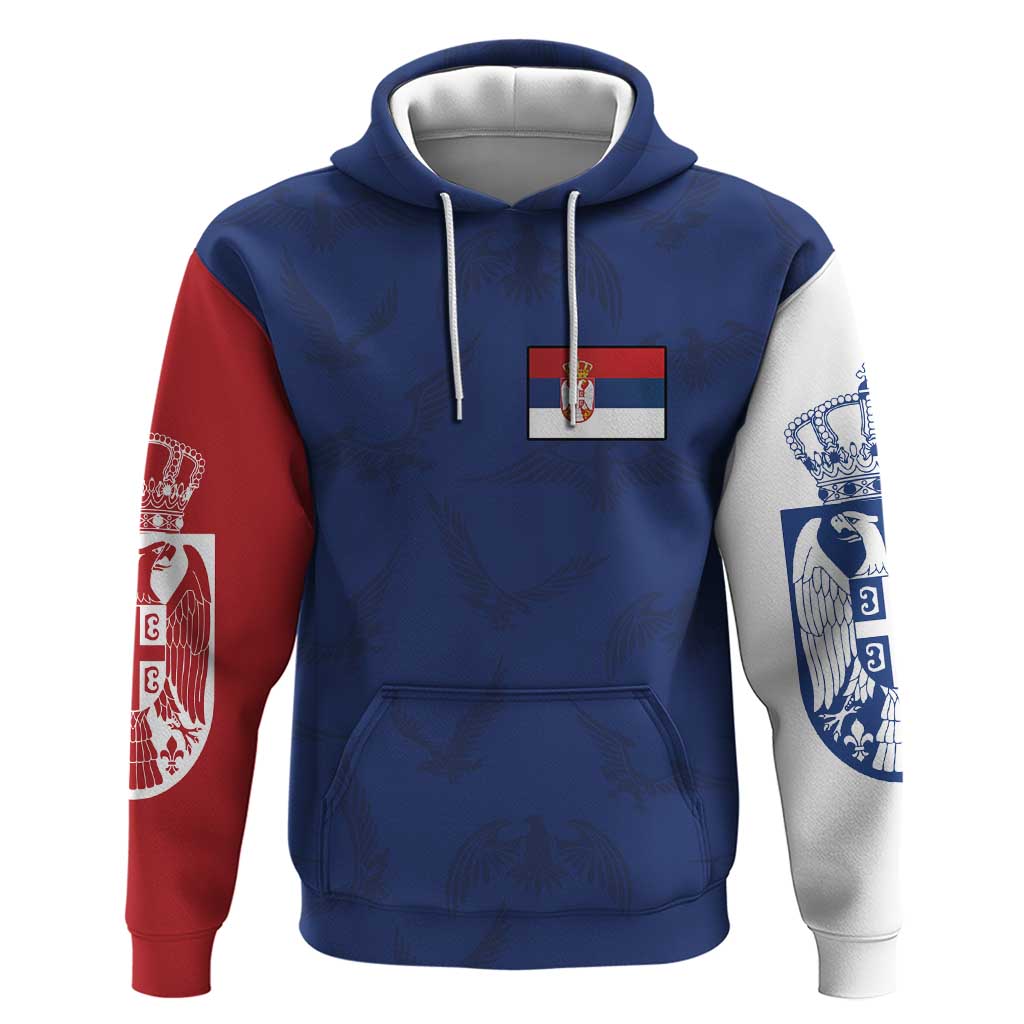 Serbia Flag Hoodie with Double-Headed Eagle and National Coat of Arms Design