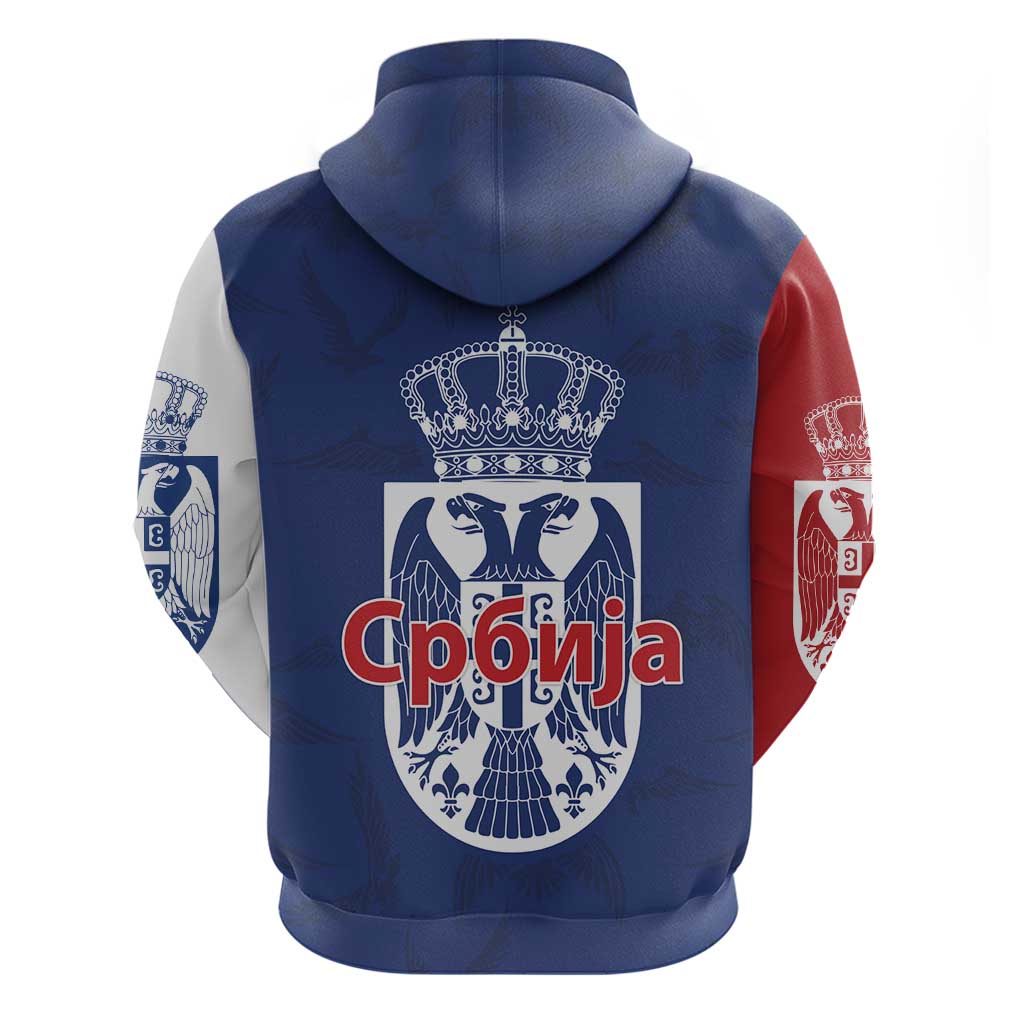 Serbia Flag Hoodie with Double-Headed Eagle and National Coat of Arms Design