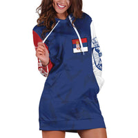 Serbia Flag Hoodie Dress with Double-Headed Eagle and National Coat of Arms Design