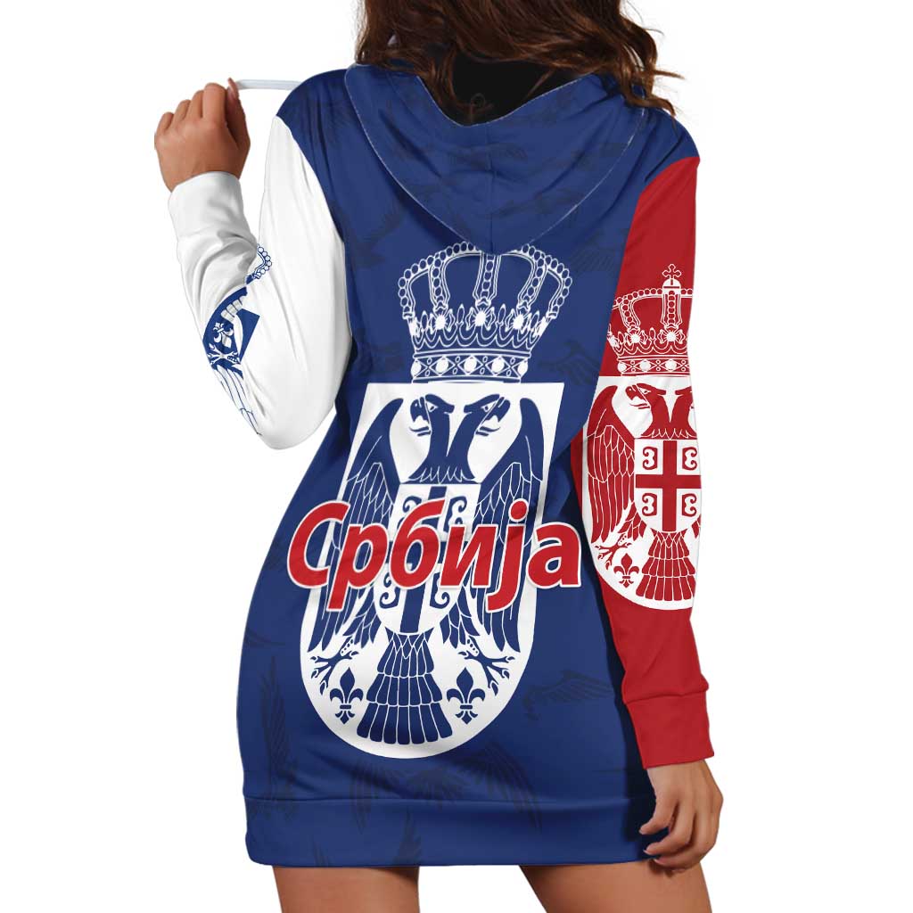 Serbia Flag Hoodie Dress with Double-Headed Eagle and National Coat of Arms Design