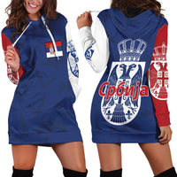 Serbia Flag Hoodie Dress with Double-Headed Eagle and National Coat of Arms Design