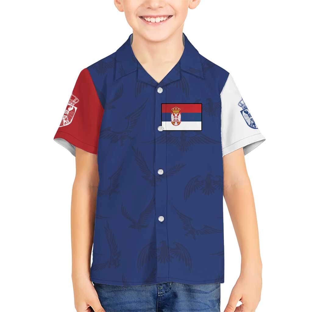 Serbia Flag Kid Hawaiian Shirt with Double-Headed Eagle and National Coat of Arms Design