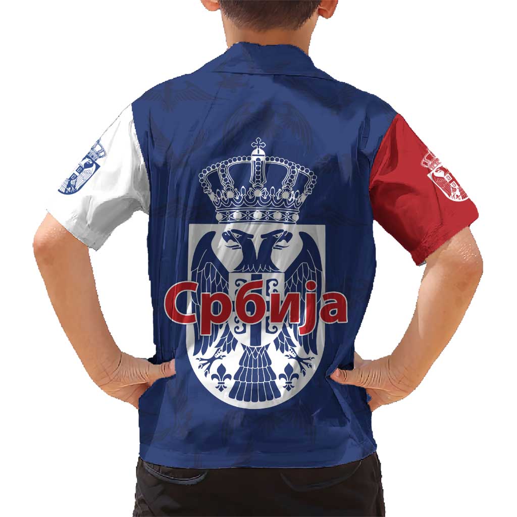 Serbia Flag Kid Hawaiian Shirt with Double-Headed Eagle and National Coat of Arms Design