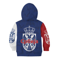 Serbia Flag Kid Hoodie with Double-Headed Eagle and National Coat of Arms Design