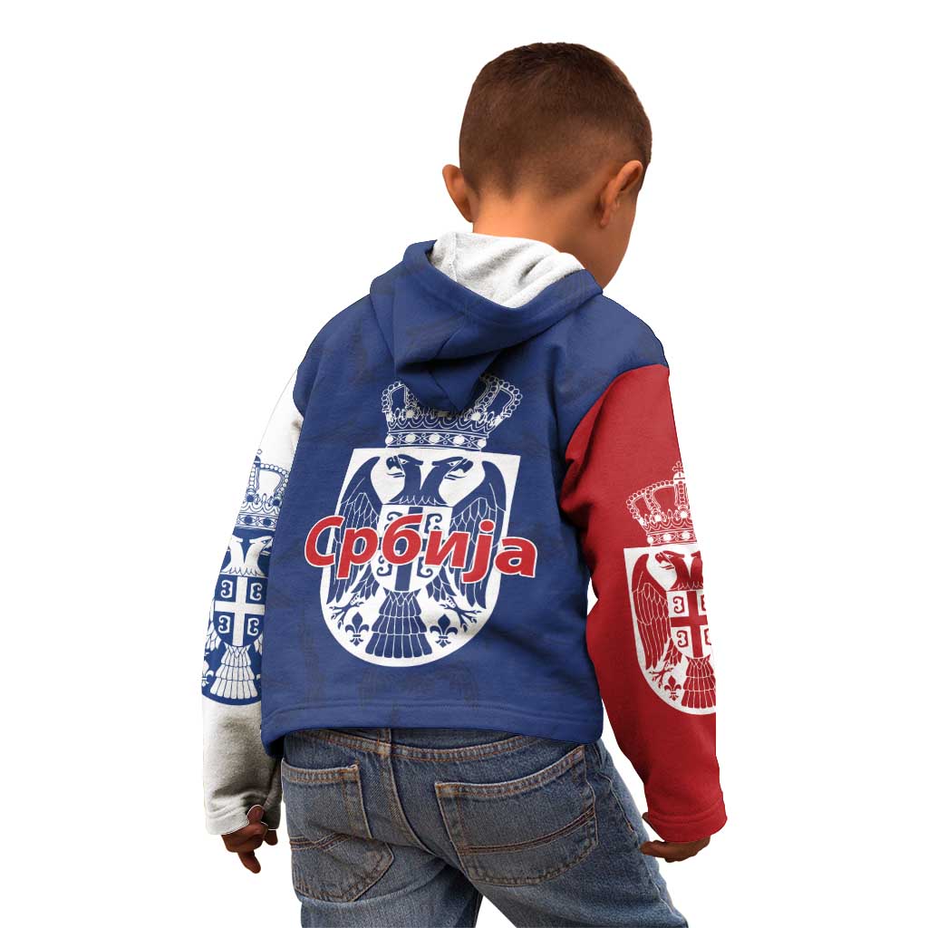 Serbia Flag Kid Hoodie with Double-Headed Eagle and National Coat of Arms Design