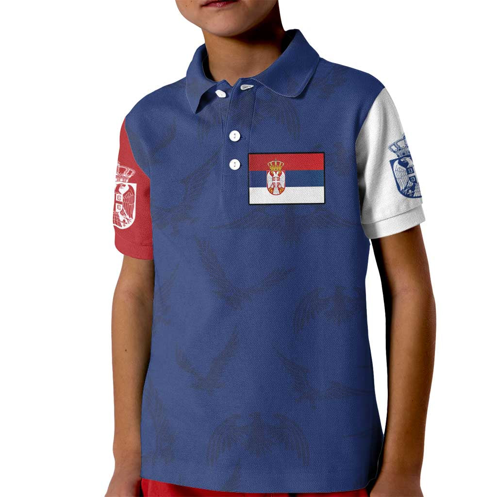 Serbia Flag Kid Polo Shirt with Double-Headed Eagle and National Coat of Arms Design