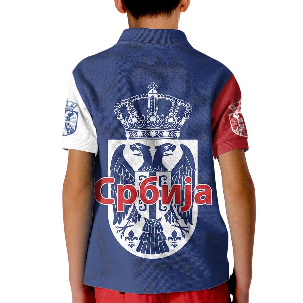 Serbia Flag Kid Polo Shirt with Double-Headed Eagle and National Coat of Arms Design