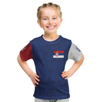 Serbia Flag Kid T Shirt with Double-Headed Eagle and National Coat of Arms Design