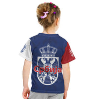 Serbia Flag Kid T Shirt with Double-Headed Eagle and National Coat of Arms Design