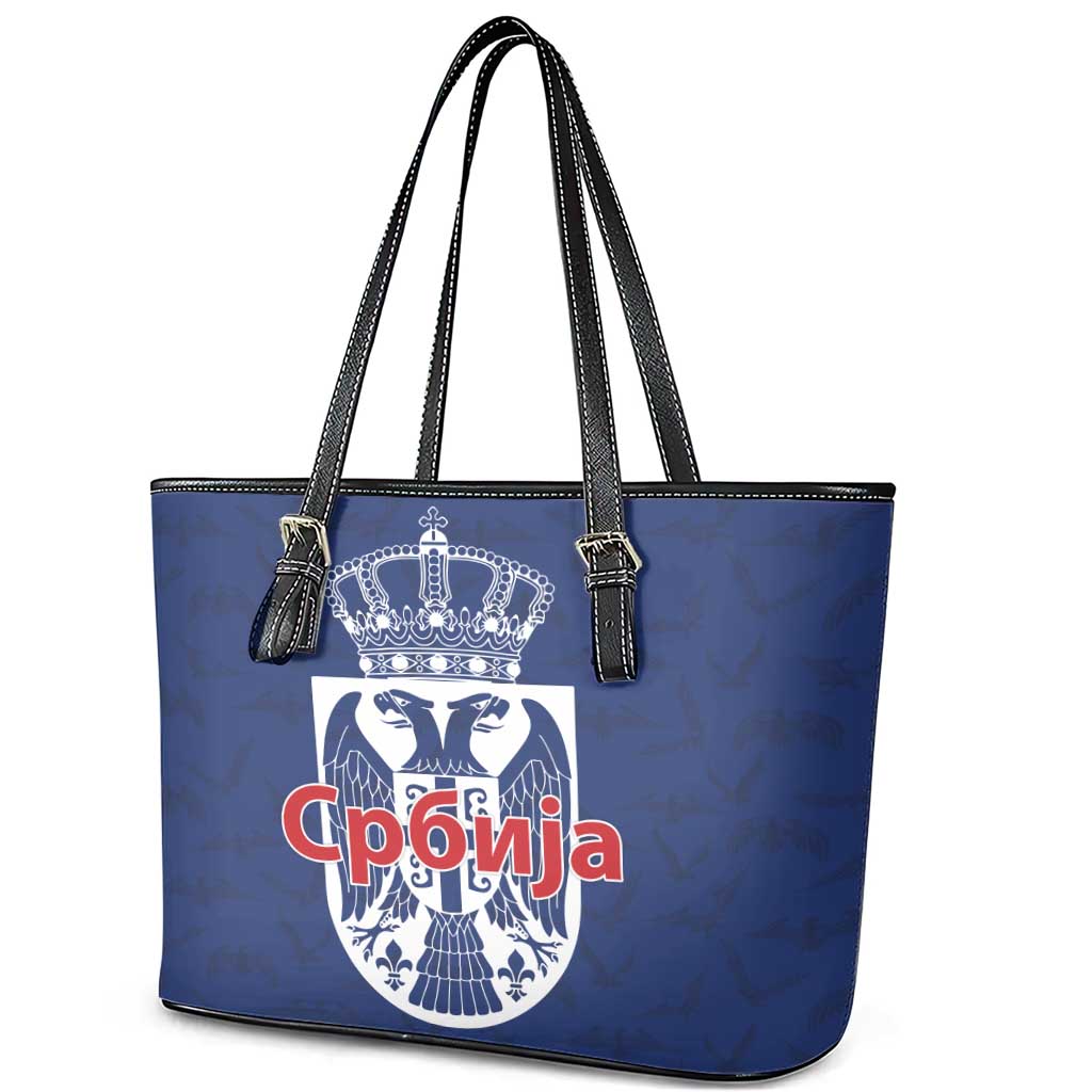Serbia Flag Leather Tote Bag with Double-Headed Eagle and National Coat of Arms Design