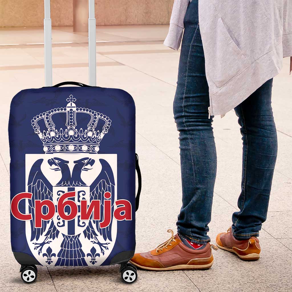 Serbia Flag Luggage Cover with Double-Headed Eagle and National Coat of Arms Design