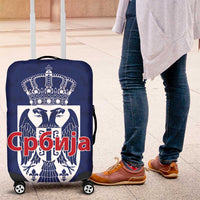 Serbia Flag Luggage Cover with Double-Headed Eagle and National Coat of Arms Design