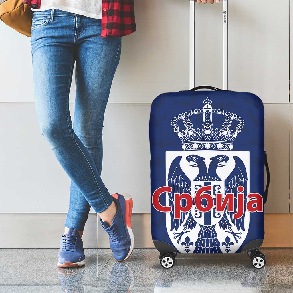 Serbia Flag Luggage Cover with Double-Headed Eagle and National Coat of Arms Design