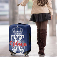 Serbia Flag Luggage Cover with Double-Headed Eagle and National Coat of Arms Design