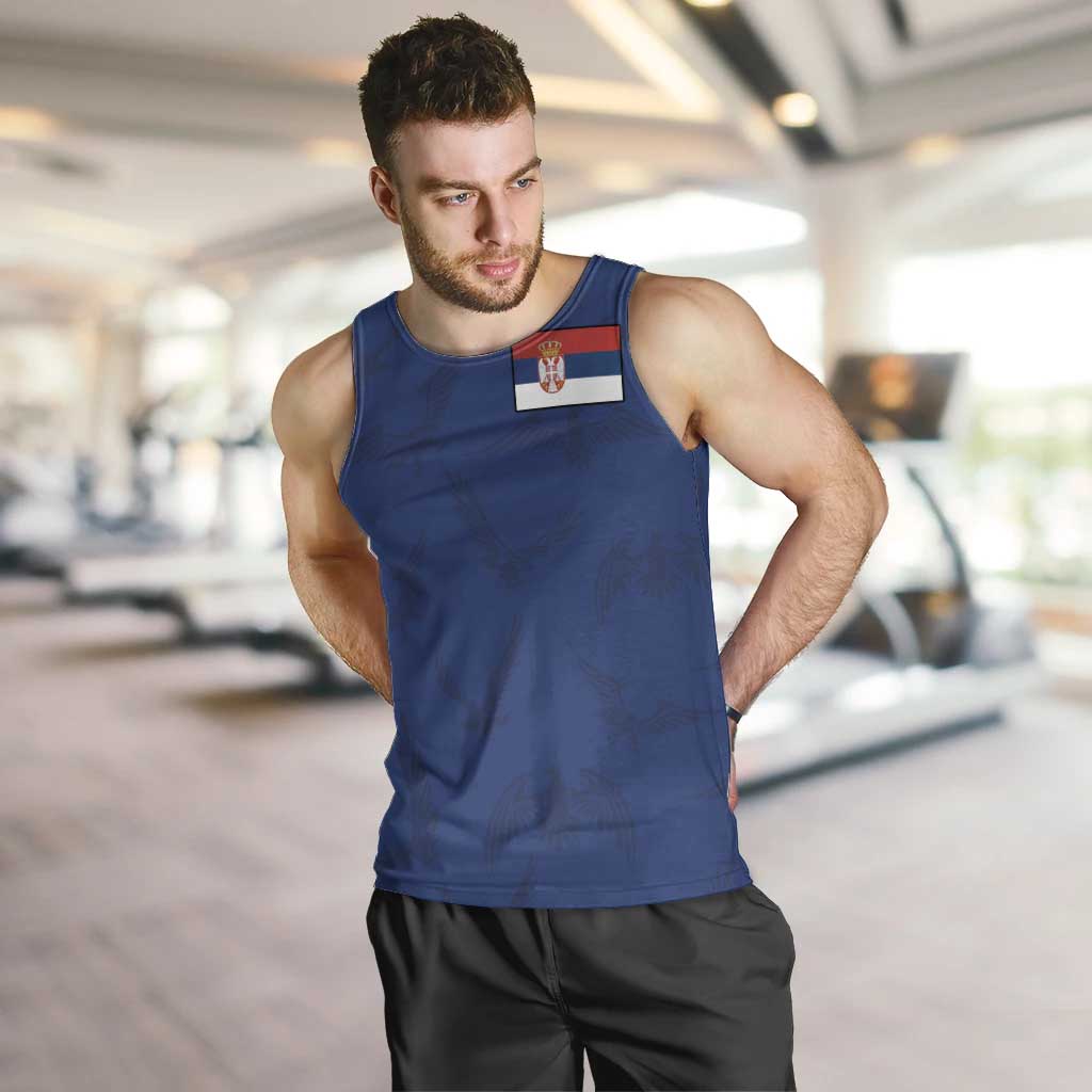 Serbia Flag Men Tank Top with Double-Headed Eagle and National Coat of Arms Design