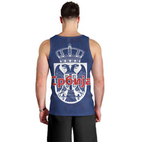 Serbia Flag Men Tank Top with Double-Headed Eagle and National Coat of Arms Design