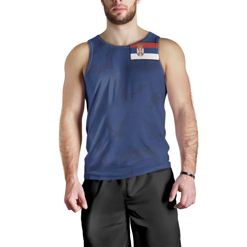 Serbia Flag Men Tank Top with Double-Headed Eagle and National Coat of Arms Design