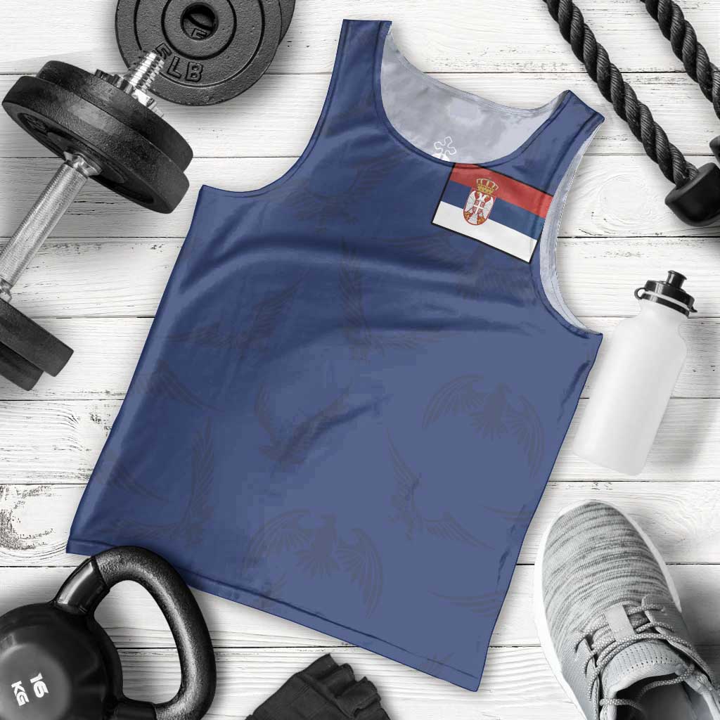Serbia Flag Men Tank Top with Double-Headed Eagle and National Coat of Arms Design