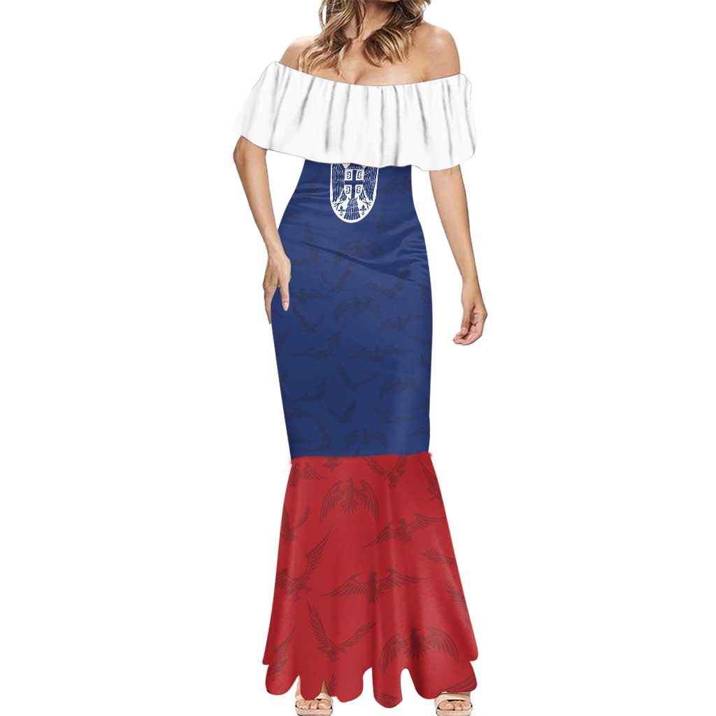 Serbia Flag Mermaid Dress with Double-Headed Eagle and National Coat of Arms Design