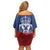Serbia Flag Off Shoulder Short Dress with Double-Headed Eagle and National Coat of Arms Design