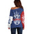 Serbia Flag Off Shoulder Sweater with Double-Headed Eagle and National Coat of Arms Design