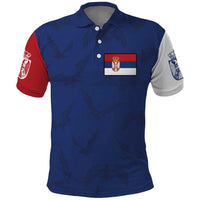 Serbia Flag Polo Shirt with Double-Headed Eagle and National Coat of Arms Design