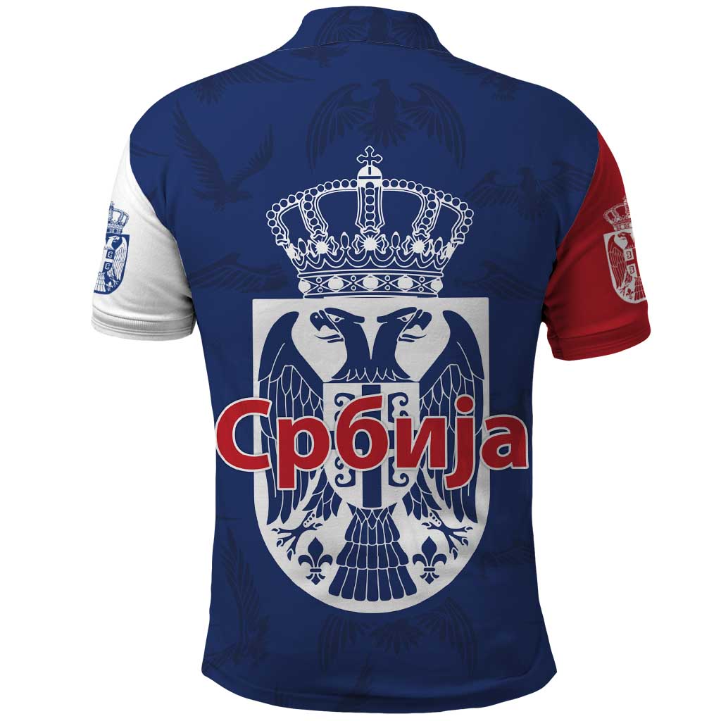 Serbia Flag Polo Shirt with Double-Headed Eagle and National Coat of Arms Design