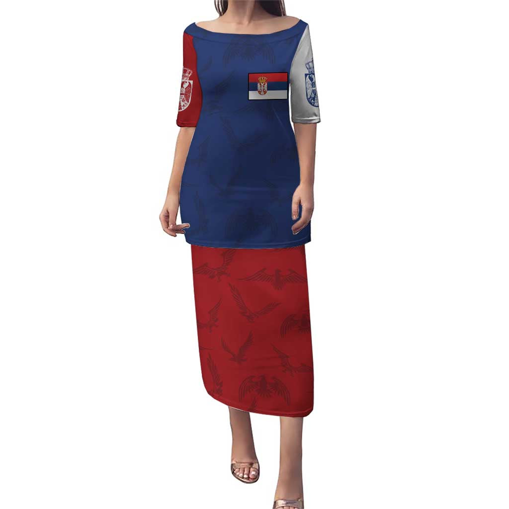 Serbia Flag Puletasi with Double-Headed Eagle and National Coat of Arms Design