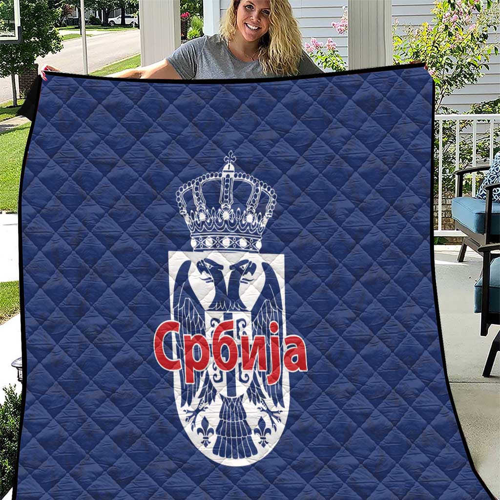 Serbia Flag Quilt with Double-Headed Eagle and National Coat of Arms Design