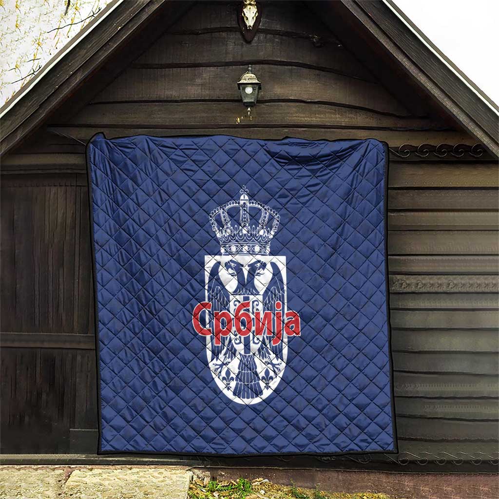 Serbia Flag Quilt with Double-Headed Eagle and National Coat of Arms Design