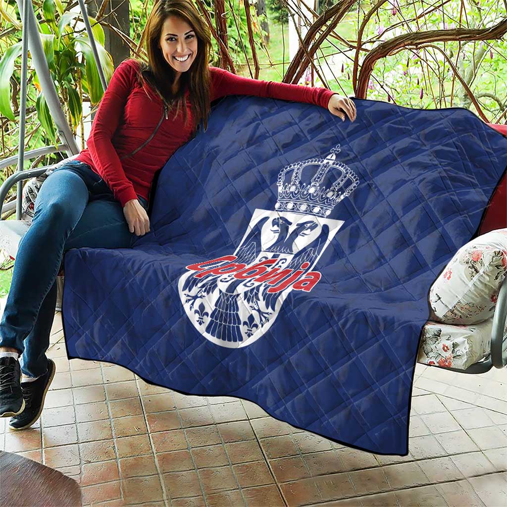 Serbia Flag Quilt with Double-Headed Eagle and National Coat of Arms Design