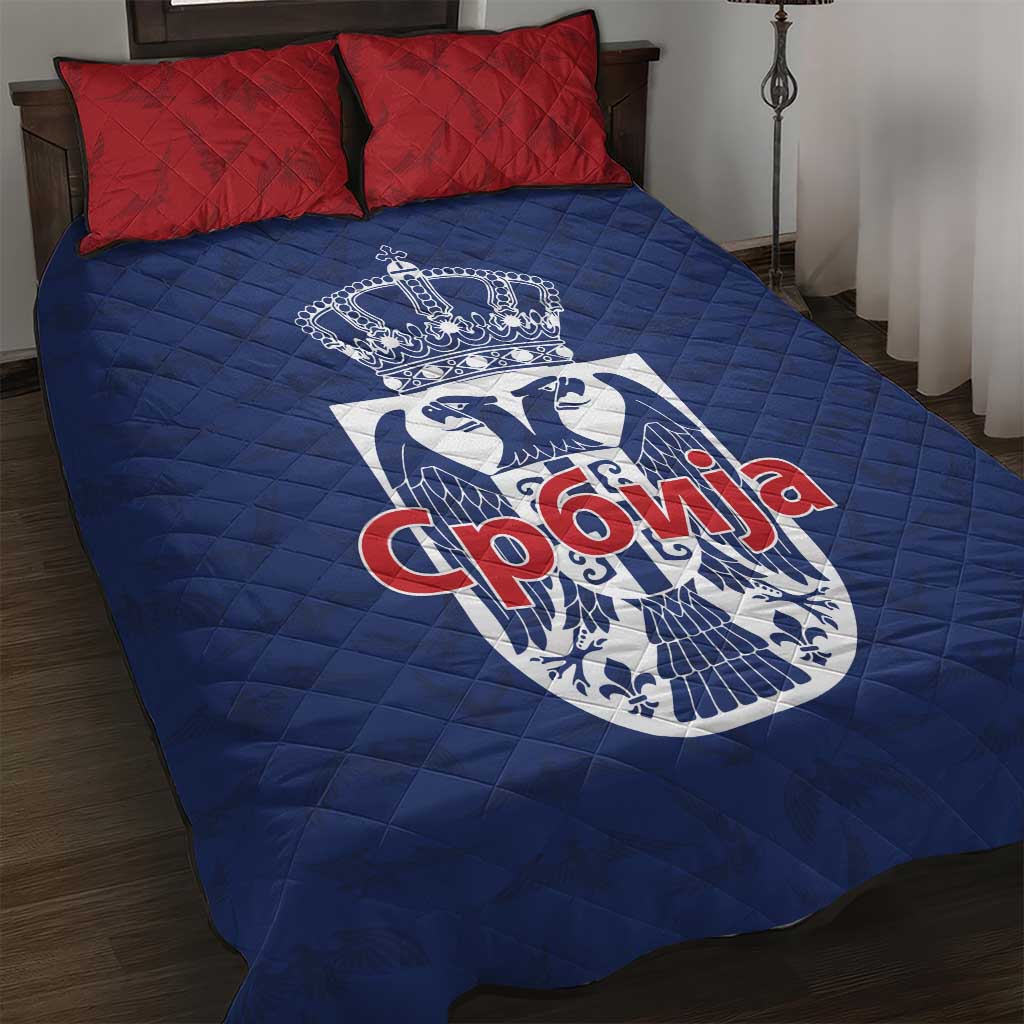 Serbia Flag Quilt Bed Set with Double-Headed Eagle and National Coat of Arms Design