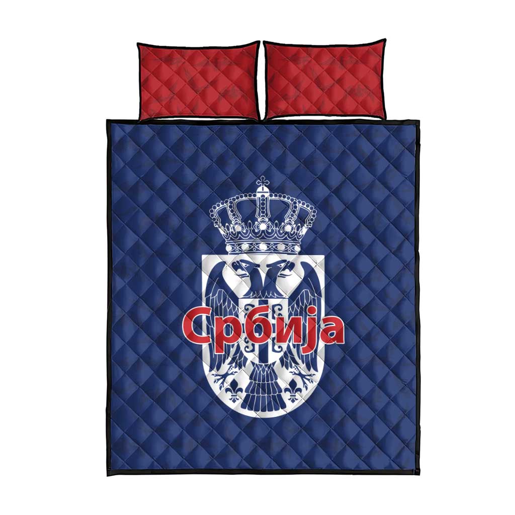 Serbia Flag Quilt Bed Set with Double-Headed Eagle and National Coat of Arms Design