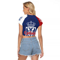 Serbia Flag Raglan Cropped T Shirt with Double-Headed Eagle and National Coat of Arms Design