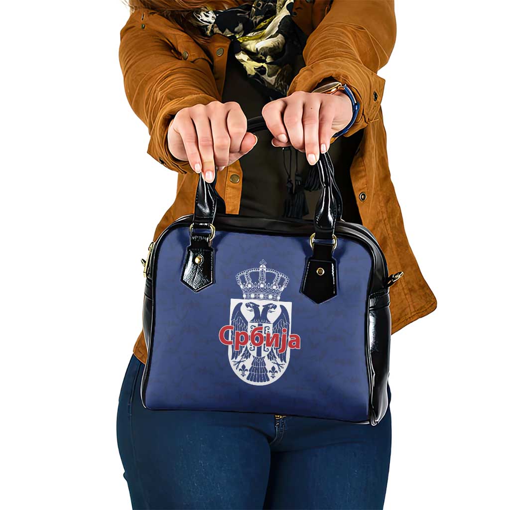 Serbia Flag Shoulder Handbag with Double-Headed Eagle and National Coat of Arms Design