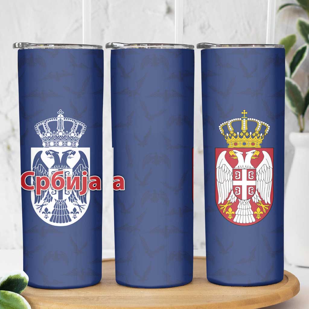 Serbia Flag Skinny Tumbler with Double-Headed Eagle and National Coat of Arms Design