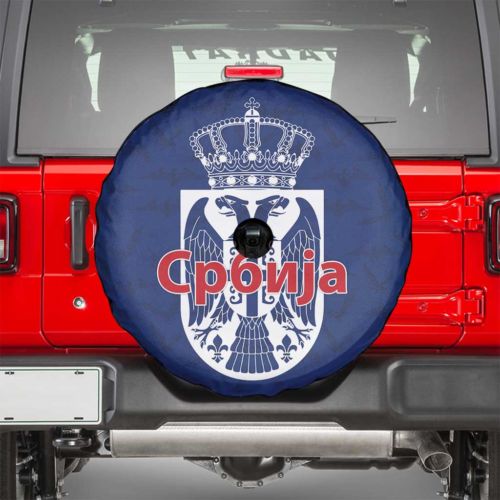 Serbia Flag Spare Tire Cover with Double-Headed Eagle and National Coat of Arms Design