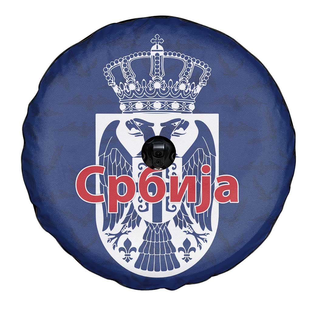Serbia Flag Spare Tire Cover with Double-Headed Eagle and National Coat of Arms Design
