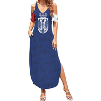 Serbia Flag Summer Maxi Dress with Double-Headed Eagle and National Coat of Arms Design