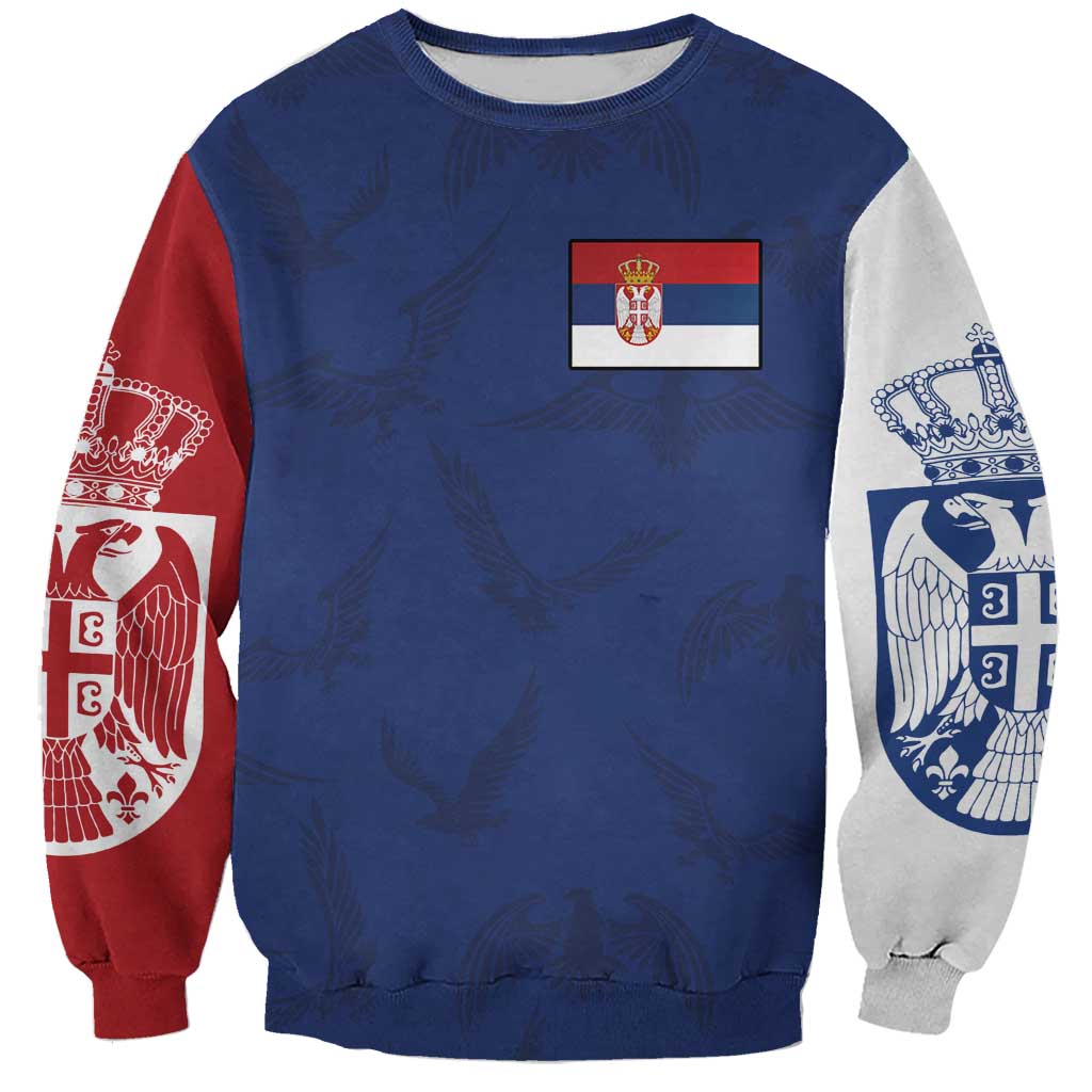 Serbia Flag Sweatshirt with Double-Headed Eagle and National Coat of Arms Design
