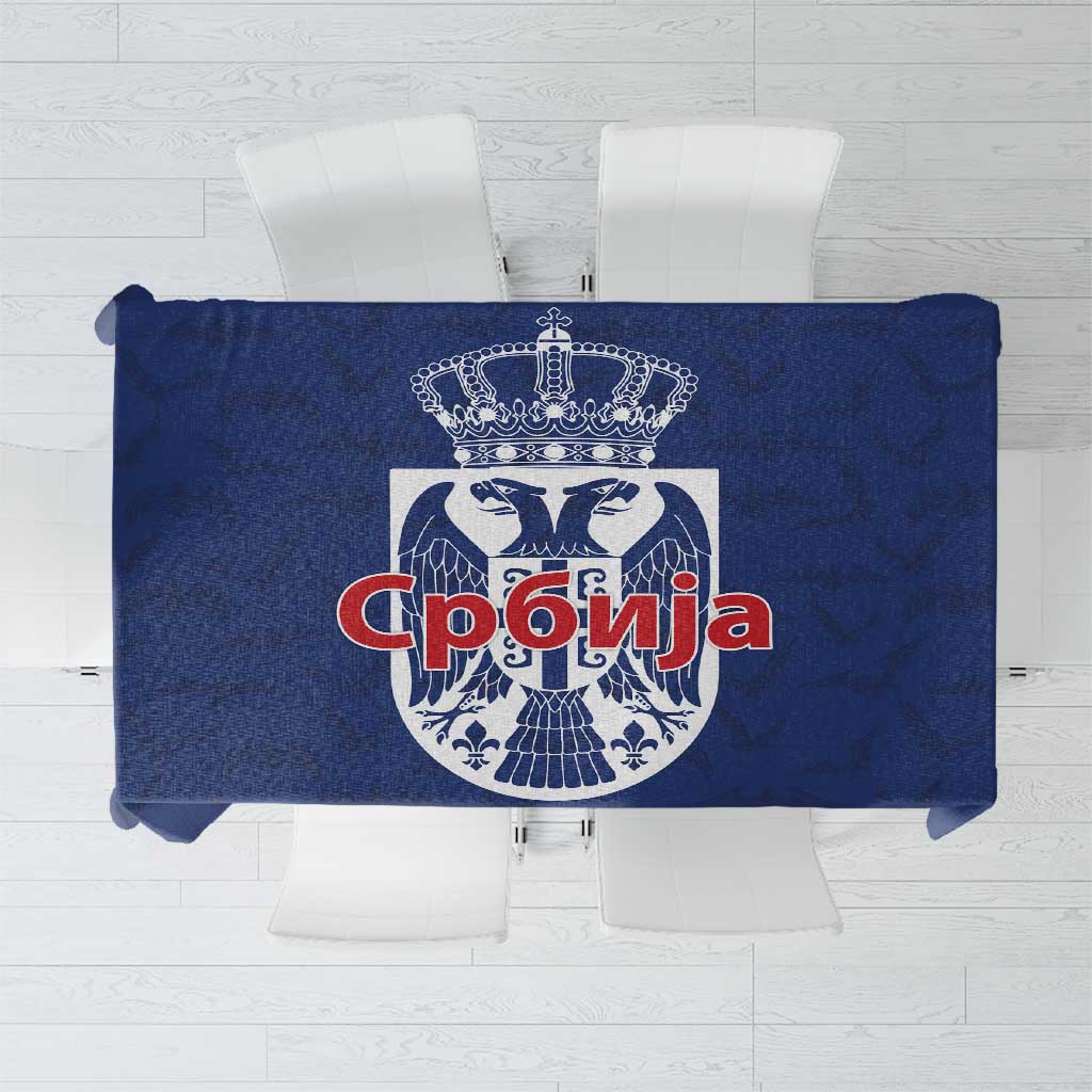 Serbia Flag Tablecloth with Double-Headed Eagle and National Coat of Arms Design