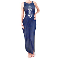 Serbia Flag Tank Maxi Dress with Double-Headed Eagle and National Coat of Arms Design