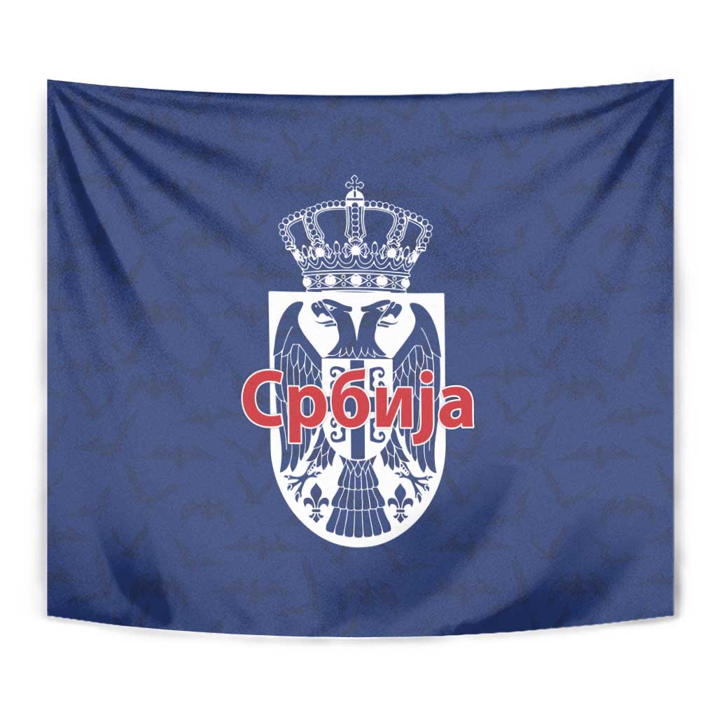 Serbia Flag Tapestry with Double-Headed Eagle and National Coat of Arms Design