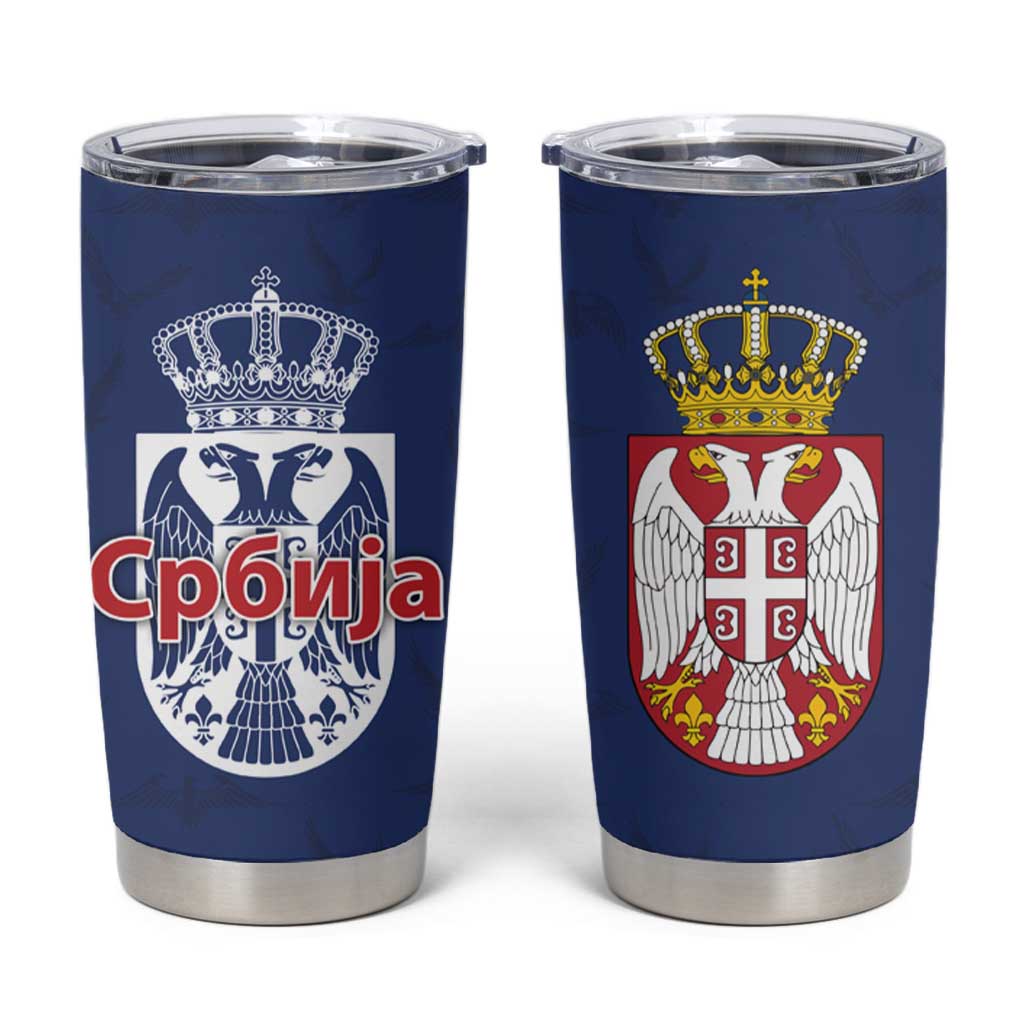 Serbia Flag Tumbler Cup with Double-Headed Eagle and National Coat of Arms Design