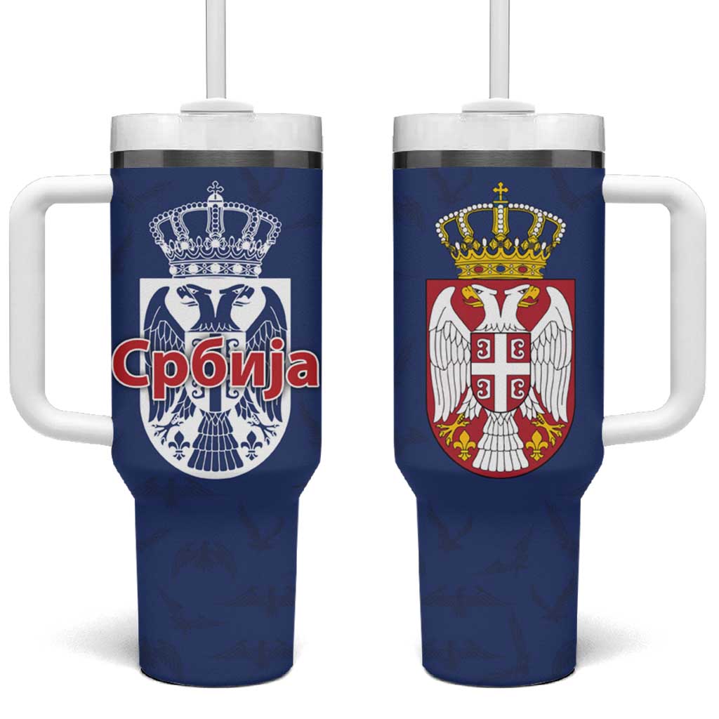 Serbia Flag Tumbler With Handle with Double-Headed Eagle and National Coat of Arms Design