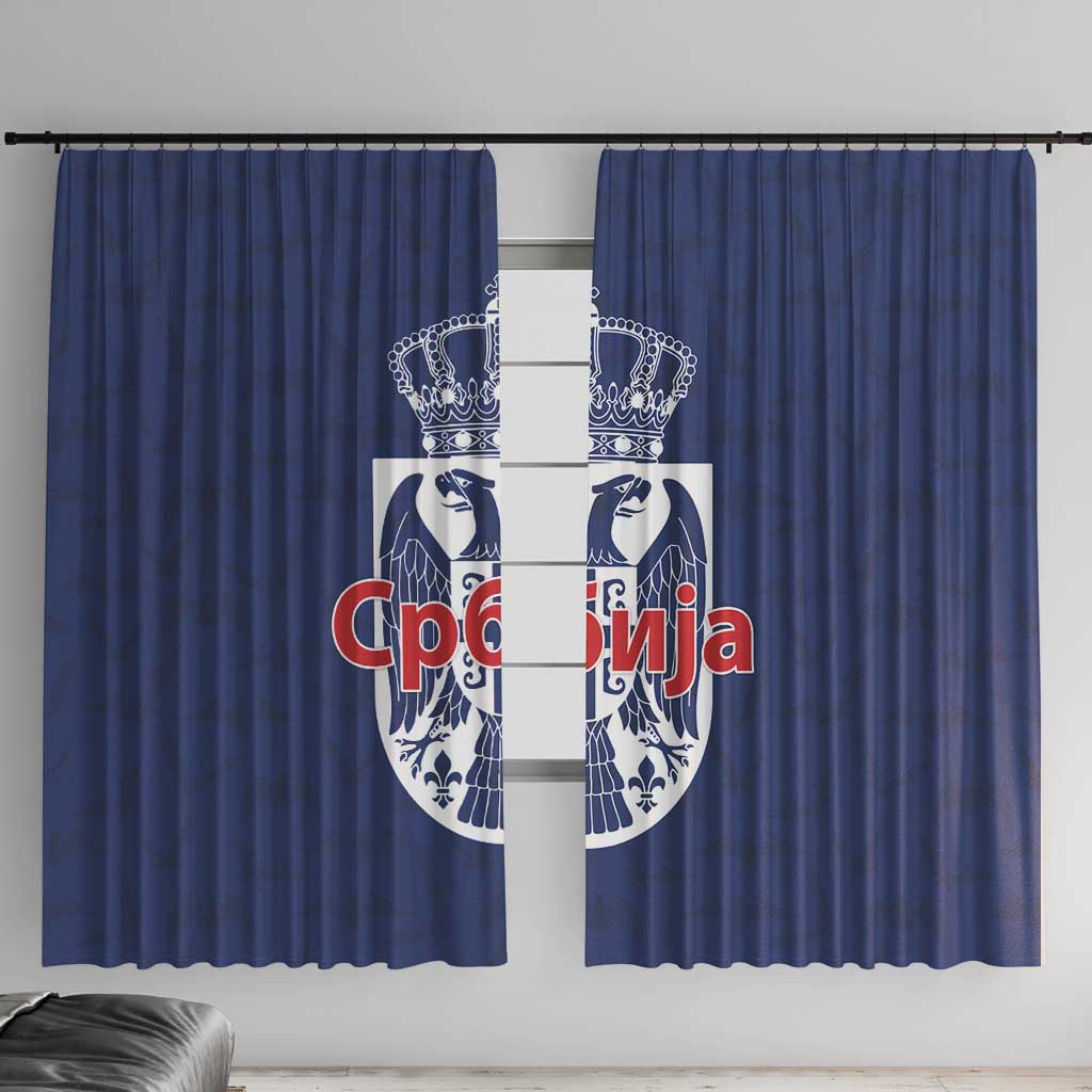 Serbia Flag Window Curtain with Double-Headed Eagle and National Coat of Arms Design